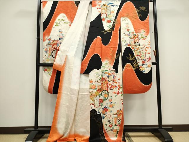 平和屋着物■豪華振袖 駒刺繍 御所車花文 金彩 ますいわ屋扱い 正絹 逸品 CABK1108ou