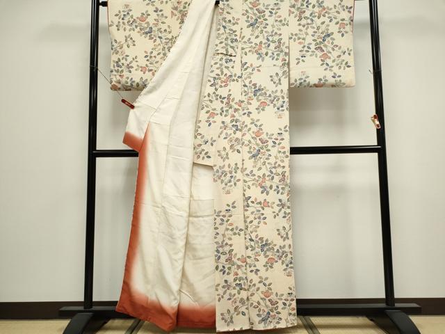 平和屋着物■上質な小紋 枝花文 鬼しぼ縮緬 正絹 逸品 CABK1109ou