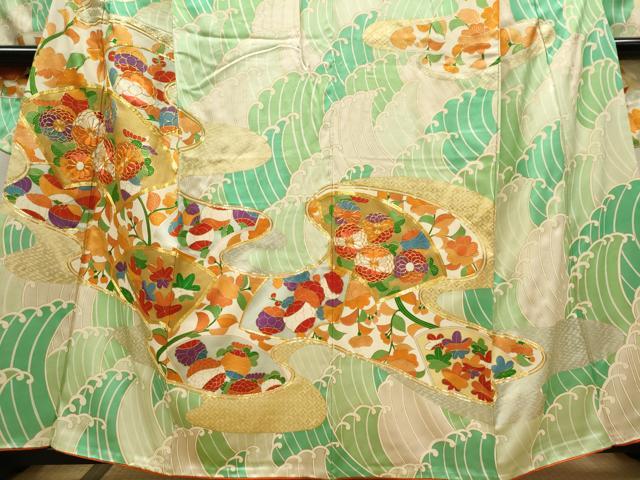 平和屋着物■豪華振袖 駒刺繍 立波吉祥花文 金彩 正絹 逸品 CABK1119ou