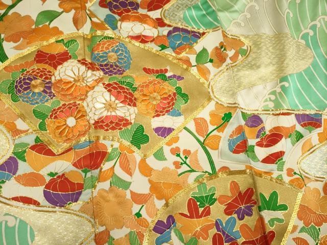 平和屋着物■豪華振袖 駒刺繍 立波吉祥花文 金彩 正絹 逸品 CABK1119ou