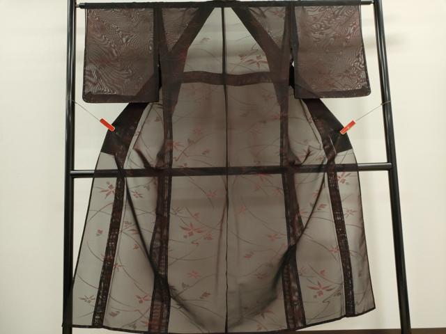 平和屋着物*夏物 小紋 紗 枝葉文 黒地 正絹 逸品 CABK1130ou