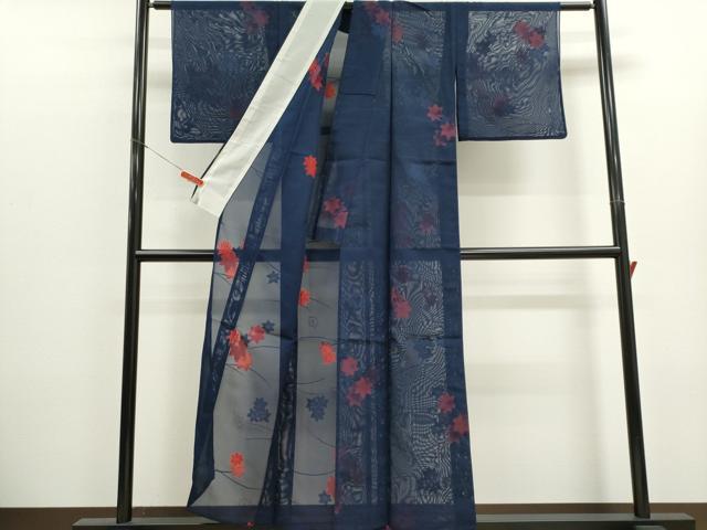 平和屋着物*夏物 小紋 紗 楓文 正絹 逸品 CABK1135ou