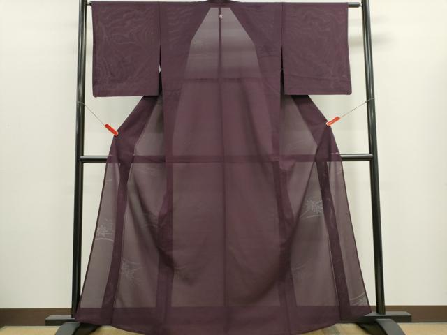 平和屋着物*夏物 色無地 縦絽 楓紋紗 葡萄色 正絹 逸品 CABK1141ou