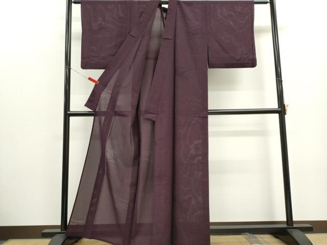 平和屋着物*夏物 色無地 縦絽 楓紋紗 葡萄色 正絹 逸品 CABK1141ou