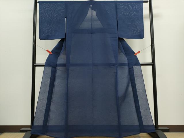 平和屋着物*夏物 色無地 立波紋紗 深縹色 正絹 逸品 CABK1153ou