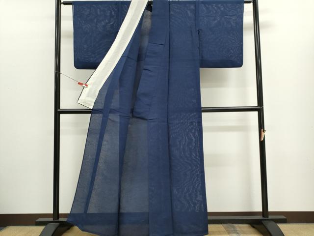 平和屋着物*夏物 色無地 立波紋紗 深縹色 正絹 逸品 CABK1153ou