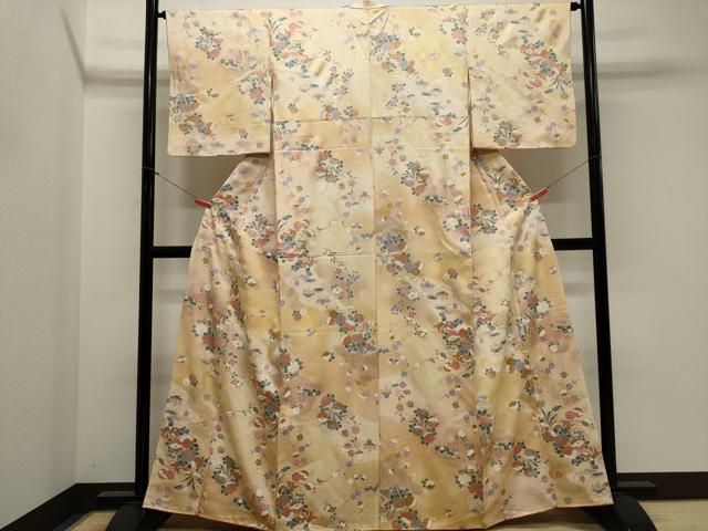 平和屋着物■上質な小紋 鴛鴦吉祥草花文 暈し染め 金銀彩 正絹 逸品 CABK1166ou