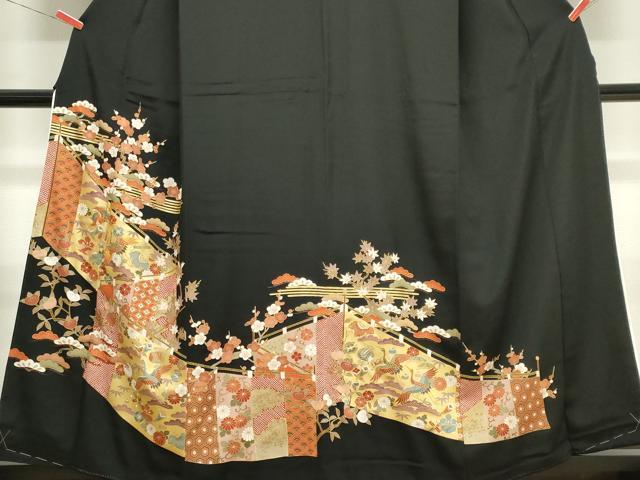 平和屋着物■豪華黒留袖 駒刺繍 飛鶴吉祥花文 金彩 正絹 逸品 CABK1168ou