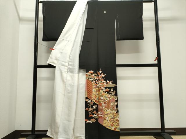 平和屋着物■豪華黒留袖 駒刺繍 飛鶴吉祥花文 金彩 正絹 逸品 CABK1168ou