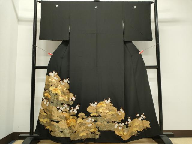 平和屋着物■豪華黒留袖 駒刺繍 枝桜松文 金彩 正絹 逸品 CABK1169ou