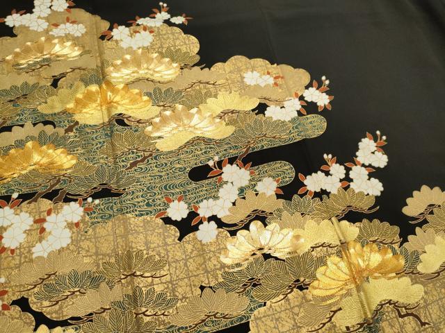 平和屋着物■豪華黒留袖 駒刺繍 枝桜松文 金彩 正絹 逸品 CABK1169ou