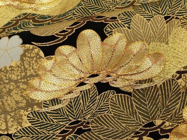 平和屋着物■豪華黒留袖 駒刺繍 枝桜松文 金彩 正絹 逸品 CABK1169ou