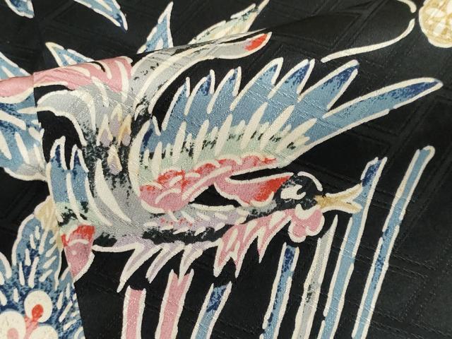 平和屋着物■上質な小紋 流水飛蝶花文 黒地 正絹 逸品 CABK1172ou