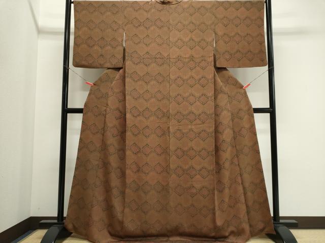 平和屋着物■上質な小紋 幾何学文 鬼しぼ縮緬 正絹 逸品 CABK1176ou