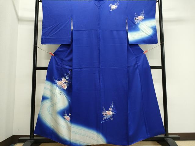 平和屋着物■訪問着 駒刺繍 絞り 流水草花文 暈し染め 銀彩 やまと誂製 正絹 逸品 CABK1179ou