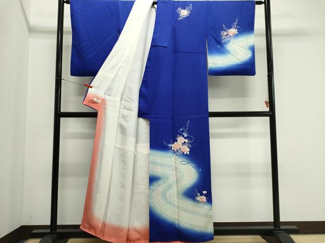 平和屋着物■訪問着 駒刺繍 絞り 流水草花文 暈し染め 銀彩 やまと誂製 正絹 逸品 CABK1179ou