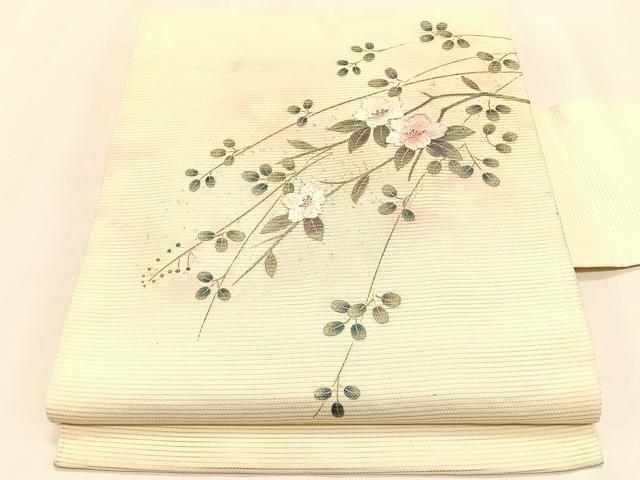 平和屋着物*夏物 九寸名古屋帯 刺繍 枝花文 金彩 正絹 逸品 CABK1202fb