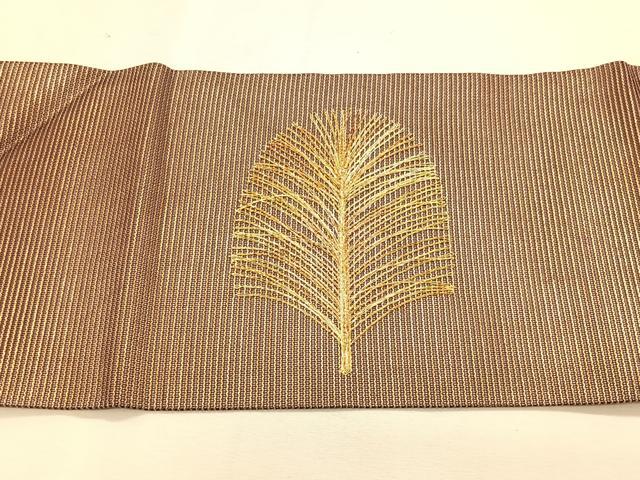 平和屋着物*夏物 九寸名古屋帯 駒刺繍 総刺繍 松葉文 金糸 正絹 逸品 CABK1203fb