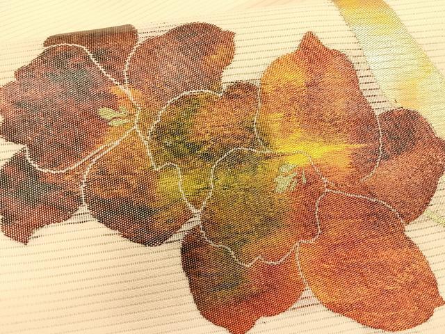 平和屋着物*夏物 九寸名古屋帯 草花文 金糸 正絹 逸品 CABK1204fb