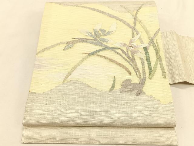 平和屋着物*夏物 九寸名古屋帯 すくい織 草花文 金銀糸 正絹 逸品 CABK1209fb