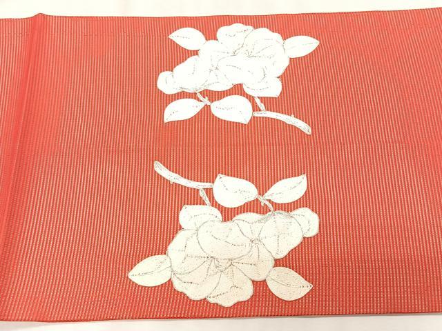 平和屋着物*夏物 九寸開き名古屋帯 駒刺繍 総刺繍 枝椿 正絹 逸品 CABK1229fb