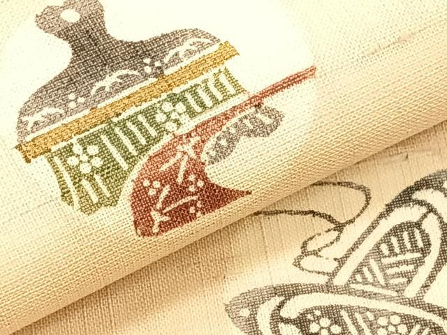 平和屋着物*夏物 九寸名古屋帯 紬地 型染め 抽象丸様 正絹 逸品 CABK1236fb