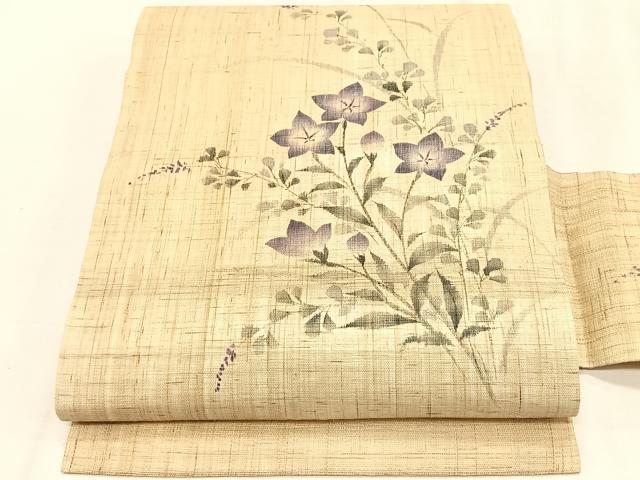 平和屋着物*夏物 九寸名古屋帯 手描き 桔梗 麻 逸品 CABK1239fb