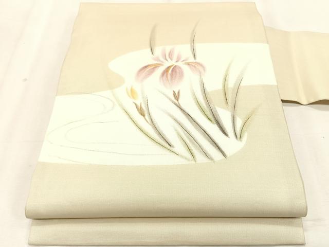 平和屋着物*夏物 九寸名古屋帯 手描き 流水杜若 金彩 正絹 逸品 CABK1251fb