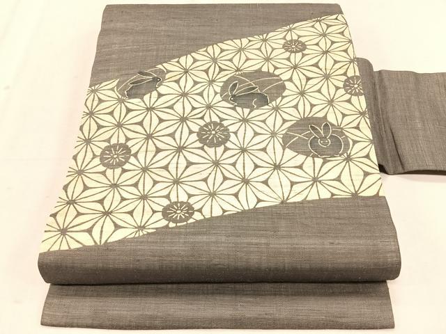 平和屋着物*夏物 九寸名古屋帯 作家物 伊勢型染 兎 麻の葉文様 麻 逸品 CABK1255fb