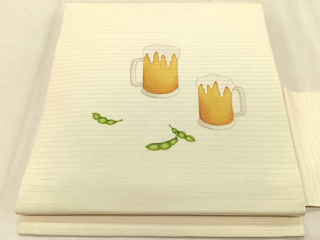 平和屋着物*夏物 絽塩瀬 九寸名古屋帯 ビール 枝豆 正絹 逸品 CABK1260fb