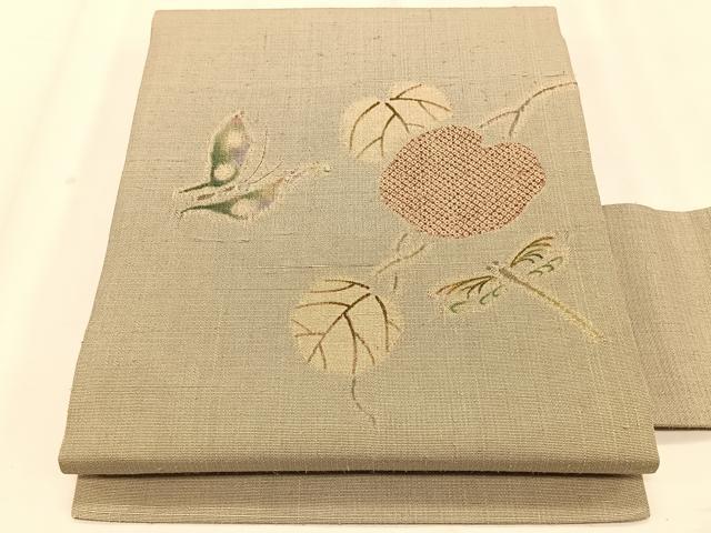平和屋着物*夏物 九寸名古屋帯 紬地 トンボ 舞蝶文 正絹 逸品 CABK1261fb