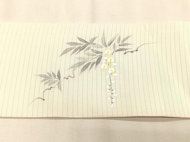 平和屋着物*夏物 絽塩瀬 九寸名古屋帯 手描き 藤花房 正絹 逸品 CABK1268fb