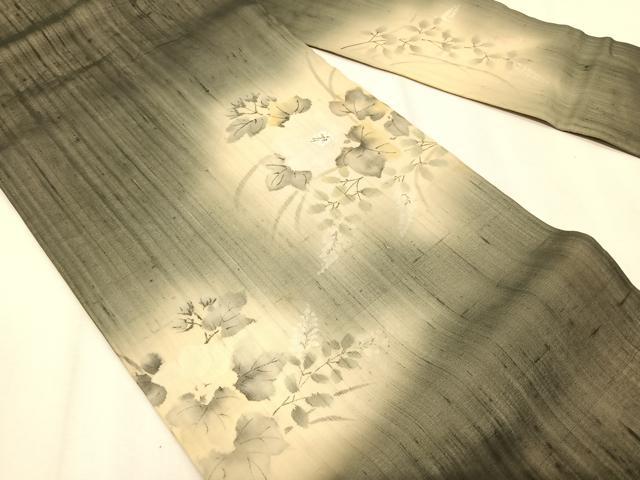 平和屋着物*夏物 九寸名古屋帯 手描き 紬地 枝花文 正絹 逸品 CABK1274fb
