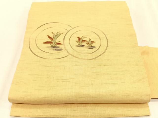 平和屋着物*夏物 九寸名古屋帯 手描き 刺繍 草葉丸文 麻 逸品 CABK1276fb