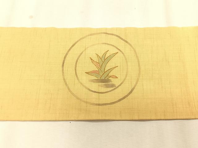 平和屋着物*夏物 九寸名古屋帯 手描き 刺繍 草葉丸文 麻 逸品 CABK1276fb