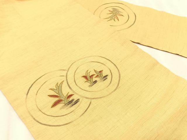 平和屋着物*夏物 九寸名古屋帯 手描き 刺繍 草葉丸文 麻 逸品 CABK1276fb