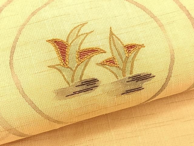 平和屋着物*夏物 九寸名古屋帯 手描き 刺繍 草葉丸文 麻 逸品 CABK1276fb