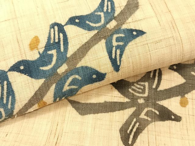 平和屋着物*夏物 九寸名古屋帯 型染め 鳥 麻 逸品 CABK1308fb