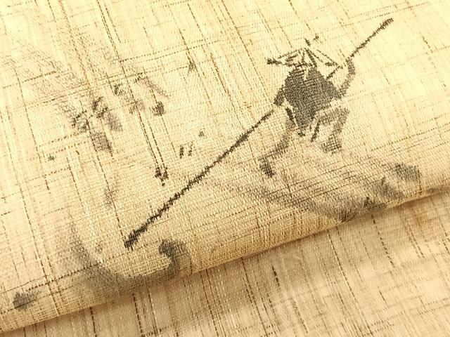 平和屋着物*夏物 九寸名古屋帯 手描き 人物筏文 麻 逸品 CABK1309fb