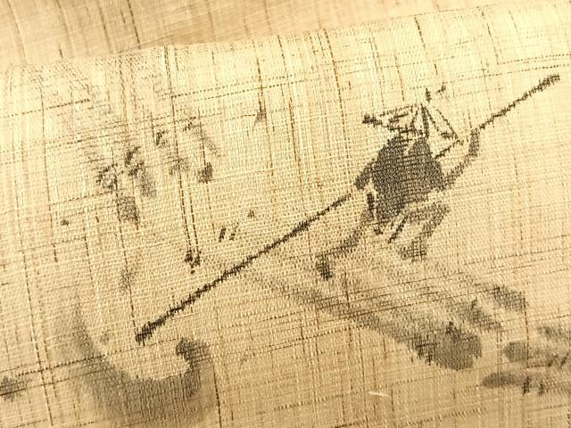 平和屋着物*夏物 九寸名古屋帯 手描き 人物筏文 麻 逸品 CABK1309fb
