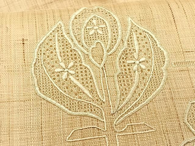平和屋着物*夏物 九寸開き名古屋帯 スワトウ刺繍 花鳥文 麻 逸品 CABK1310fb