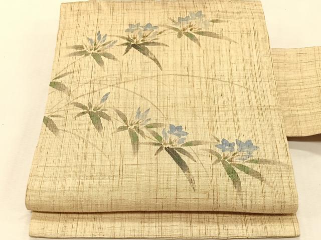 平和屋着物*夏物 九寸名古屋帯 手描き 桔梗 麻 逸品 CABK1311fb