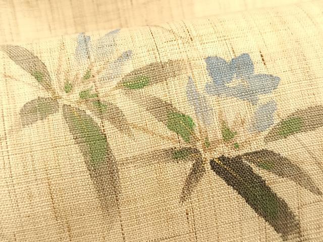 平和屋着物*夏物 九寸名古屋帯 手描き 桔梗 麻 逸品 CABK1311fb