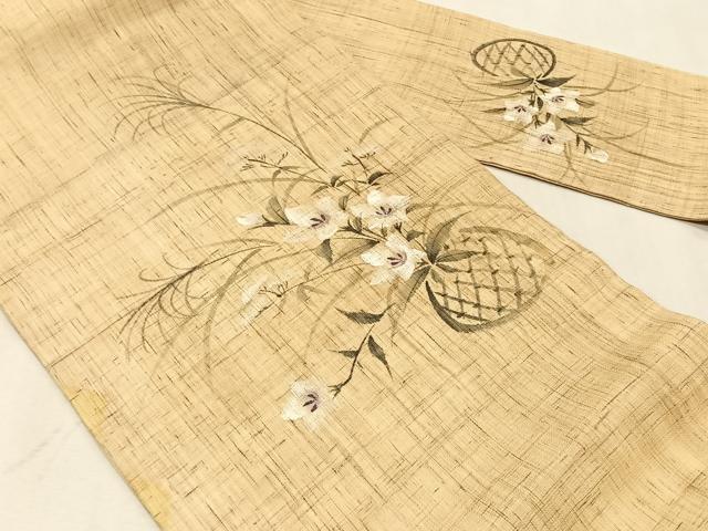 平和屋着物*夏物 九寸名古屋帯 手描き 花籠文 麻 逸品 CABK1312fb