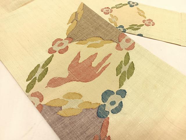 平和屋着物*夏物 九寸名古屋帯 紬地 花鳥文 銀糸 正絹 逸品 CABK1326fb