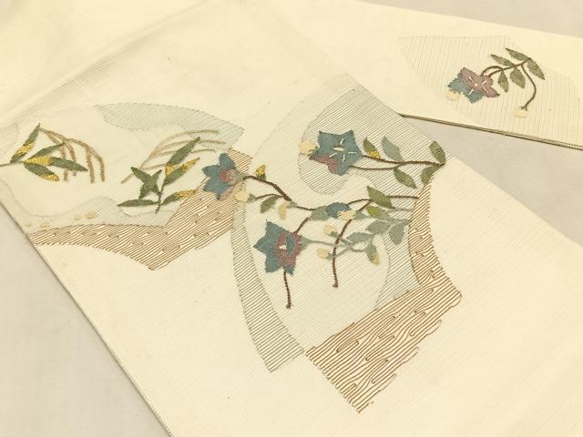 平和屋着物*夏物 九寸名古屋帯 すくい織 地紙重ね枝花文 金糸 正絹 逸品 CABK1349fb