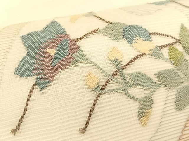 平和屋着物*夏物 九寸名古屋帯 すくい織 地紙重ね枝花文 金糸 正絹 逸品 CABK1349fb