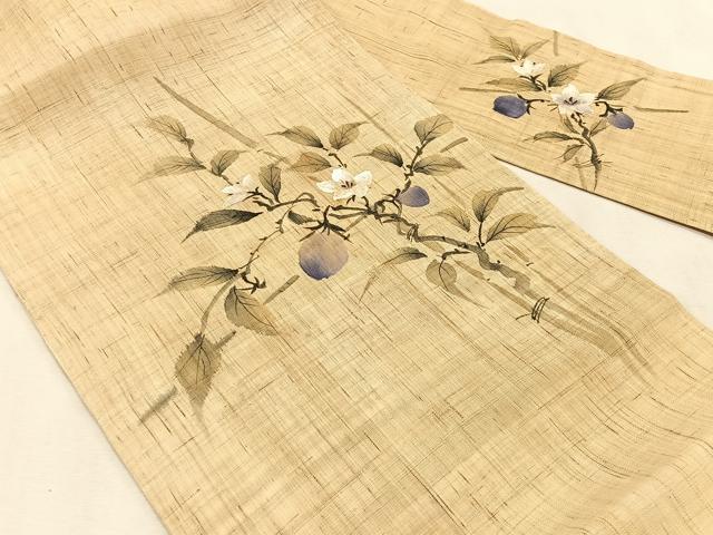 平和屋着物*夏物 九寸名古屋帯 手描き 枝花文 麻 逸品 CABK1381fb