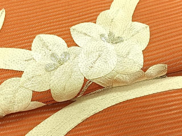平和屋着物*夏物 九寸名古屋帯 駒刺繍 草花文 正絹 逸品 CABK1387fb