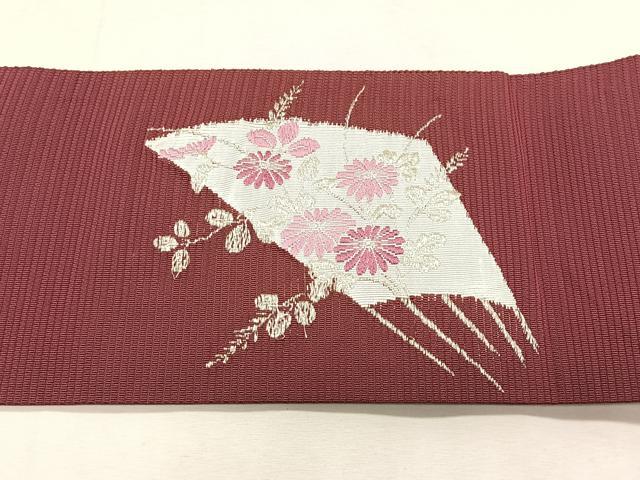 平和屋着物*夏物 八寸名古屋帯 絽綴れ 扇面枝菊文 銀糸 CABK1410fb